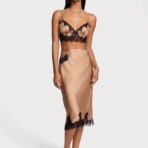 Victoria’s Secret Satin Rose Lace-Trim Bralette & Midi Skirt Set